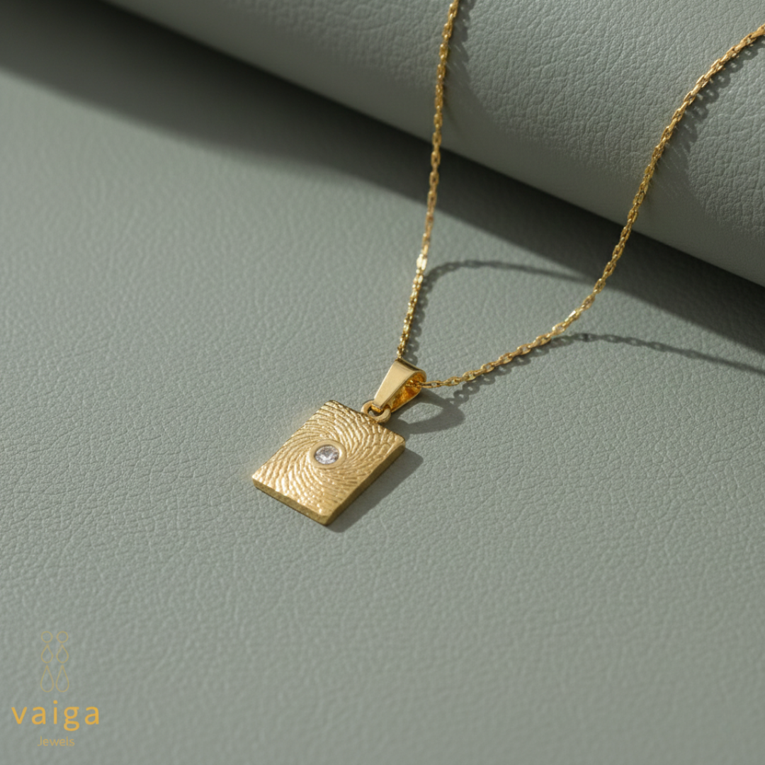 Textured Rectangle Pendant Necklace with Crystal Accent