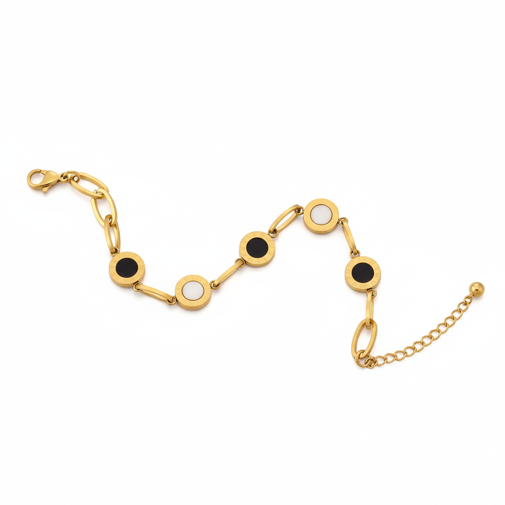 Vaiga Jewels: Gold Roman Numeral Disc Bracelet | Stainless Steel