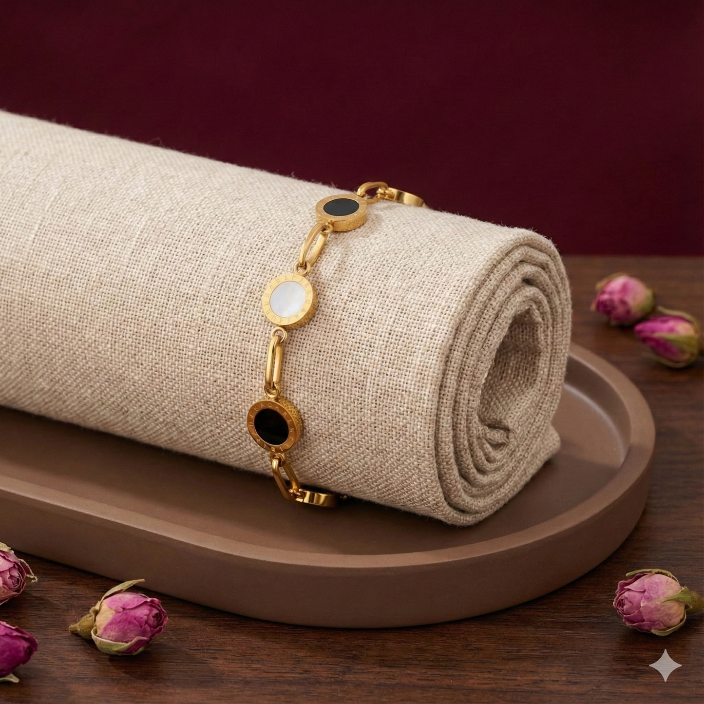 Vaiga Jewels: Gold Roman Numeral Disc Bracelet | Stainless Steel