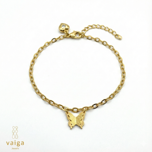 Vaiga Jewels: Dainty Gold Butterfly & Heart Bracelet