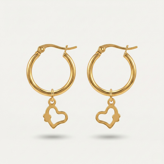 Golden Heart Charm Hoops