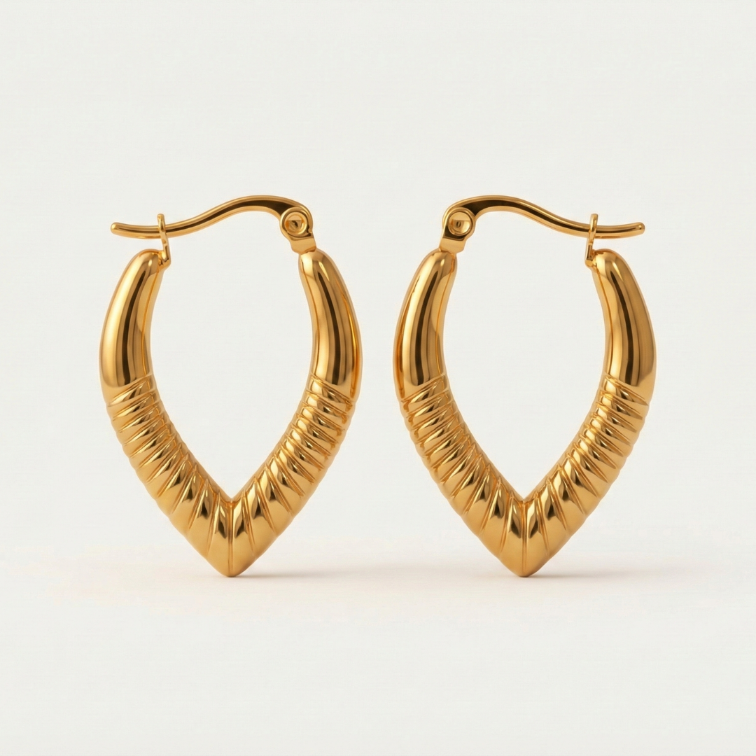 Textured V-Shaped Hoop Earrings