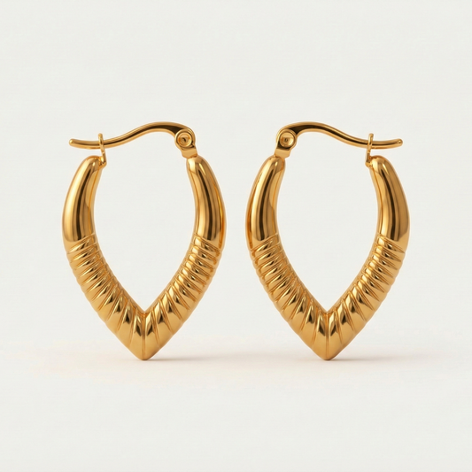 Textured V-Shaped Hoop Earrings