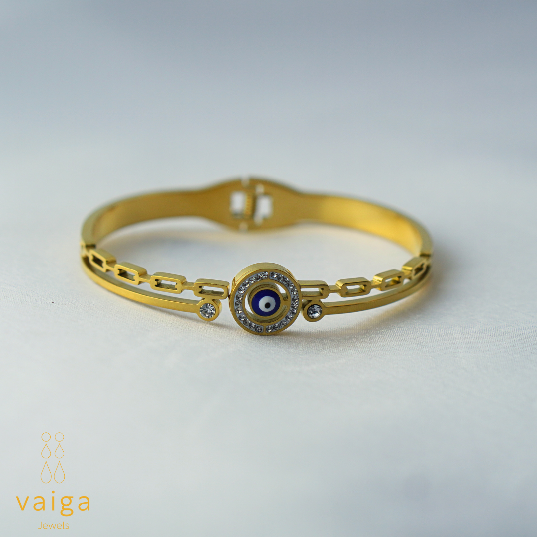 Gold-Plated Evil Eye Bangle Bracelet – Stylish & Protective Accessory