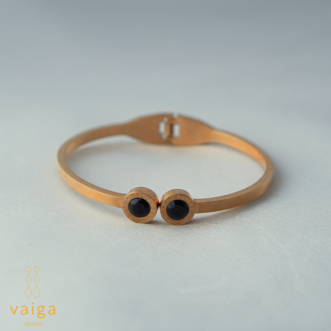 Rose Gold Finish Bangle Bracelet with Black Stone | Anti-Tarnish Stylish Jewelry for Women