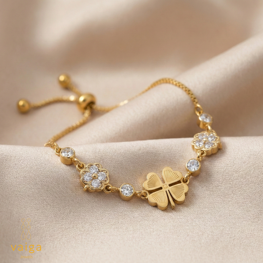 Lucky Four-Leaf Clover Adjustable Slider Bracelet