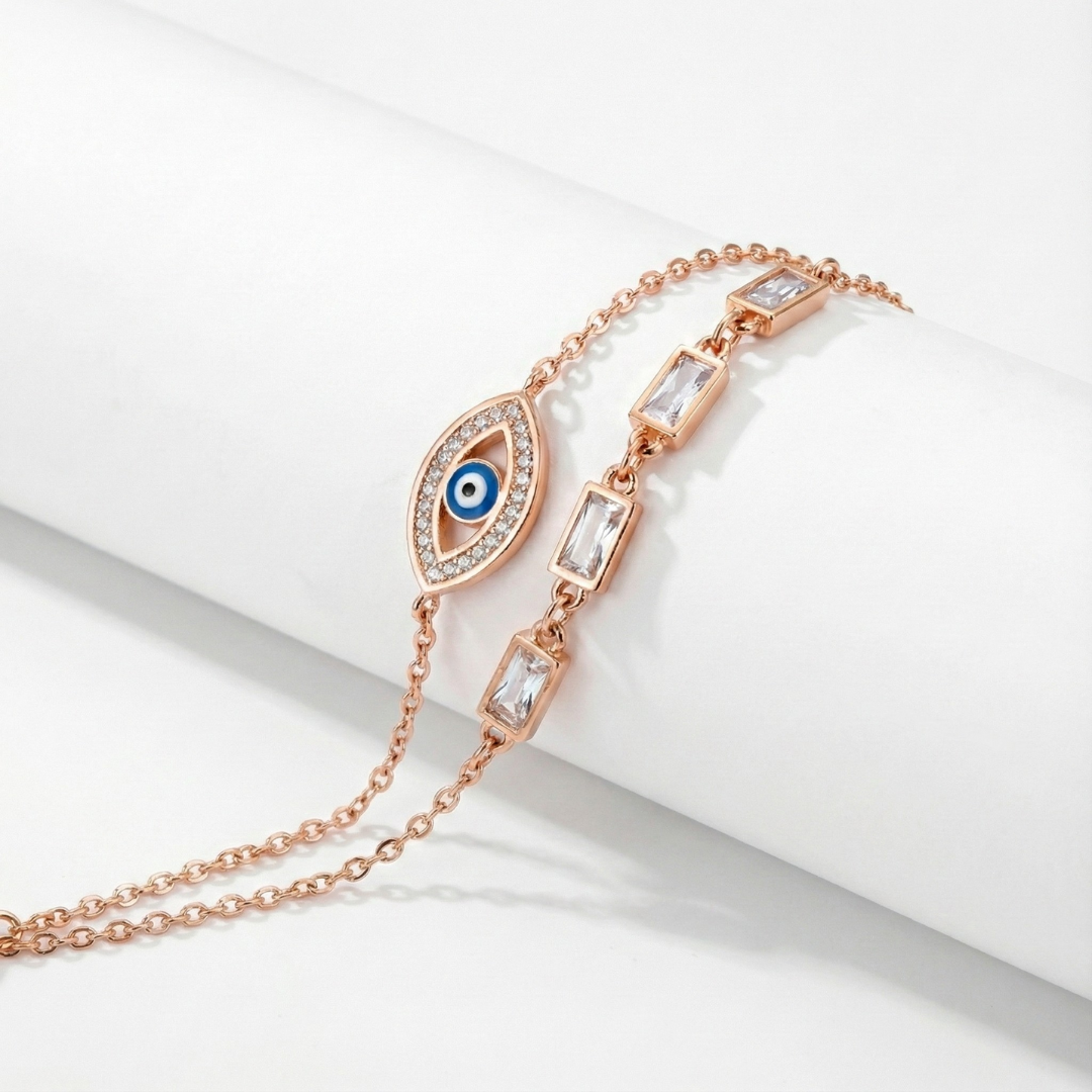 Double Chain Rose Gold Evil Eye Protection Bracelet