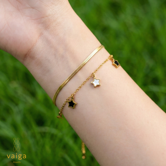 Vaiga Jewels: Layered Star Charm Bracelet| Dainty Stainless Steel Bracelets