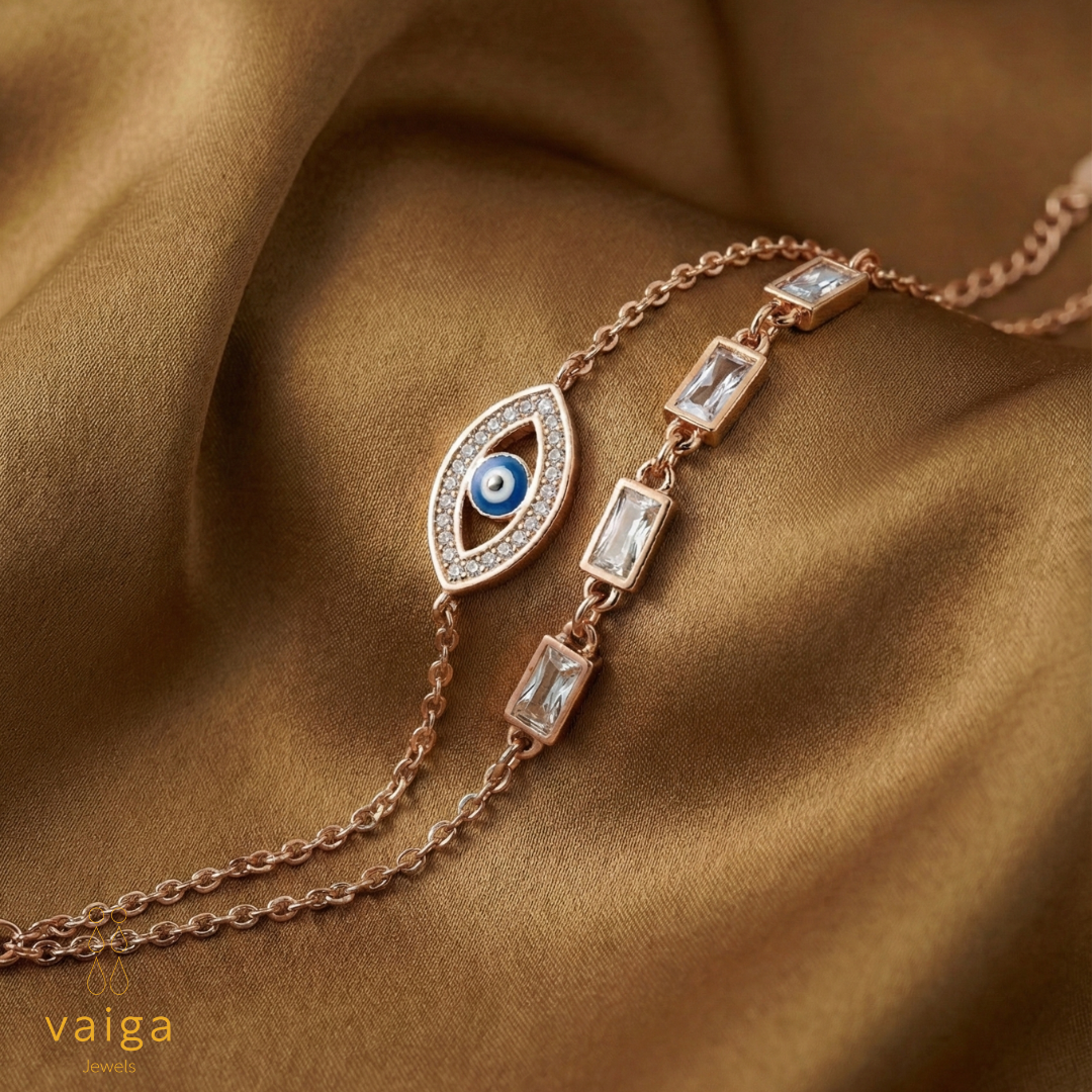 Double Chain Rose Gold Evil Eye Protection Bracelet