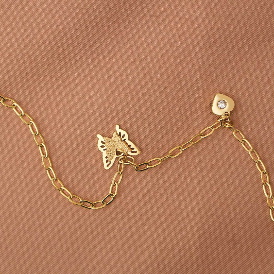 Vaiga Jewels: Dainty Gold Butterfly & Heart Bracelet