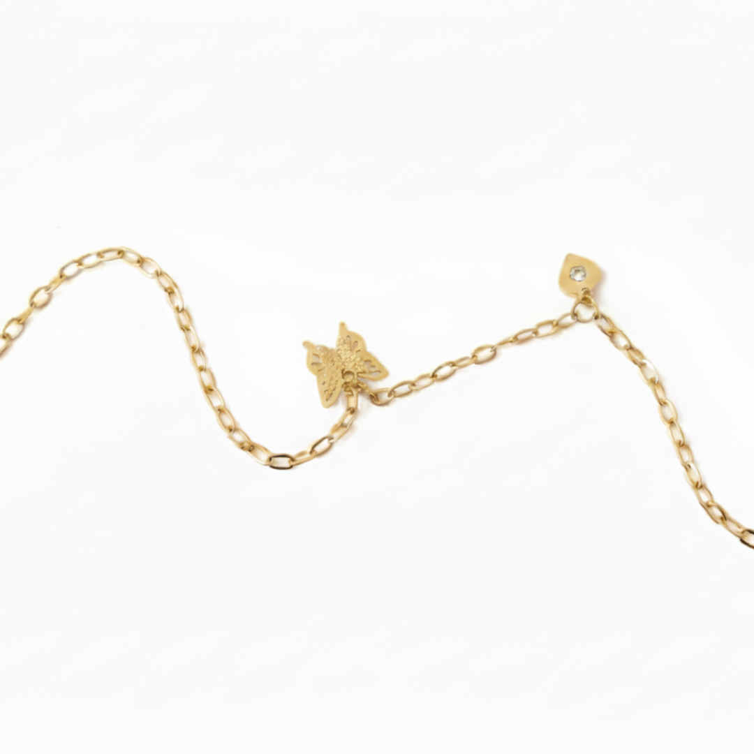 Vaiga Jewels: Dainty Gold Butterfly & Heart Bracelet
