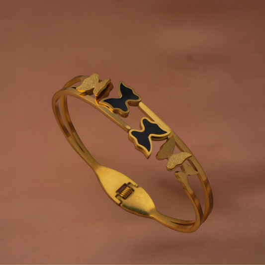 Vaiga Jewels Dual-Tone Butterfly Cuff Bracelet – Matte Gold & Black