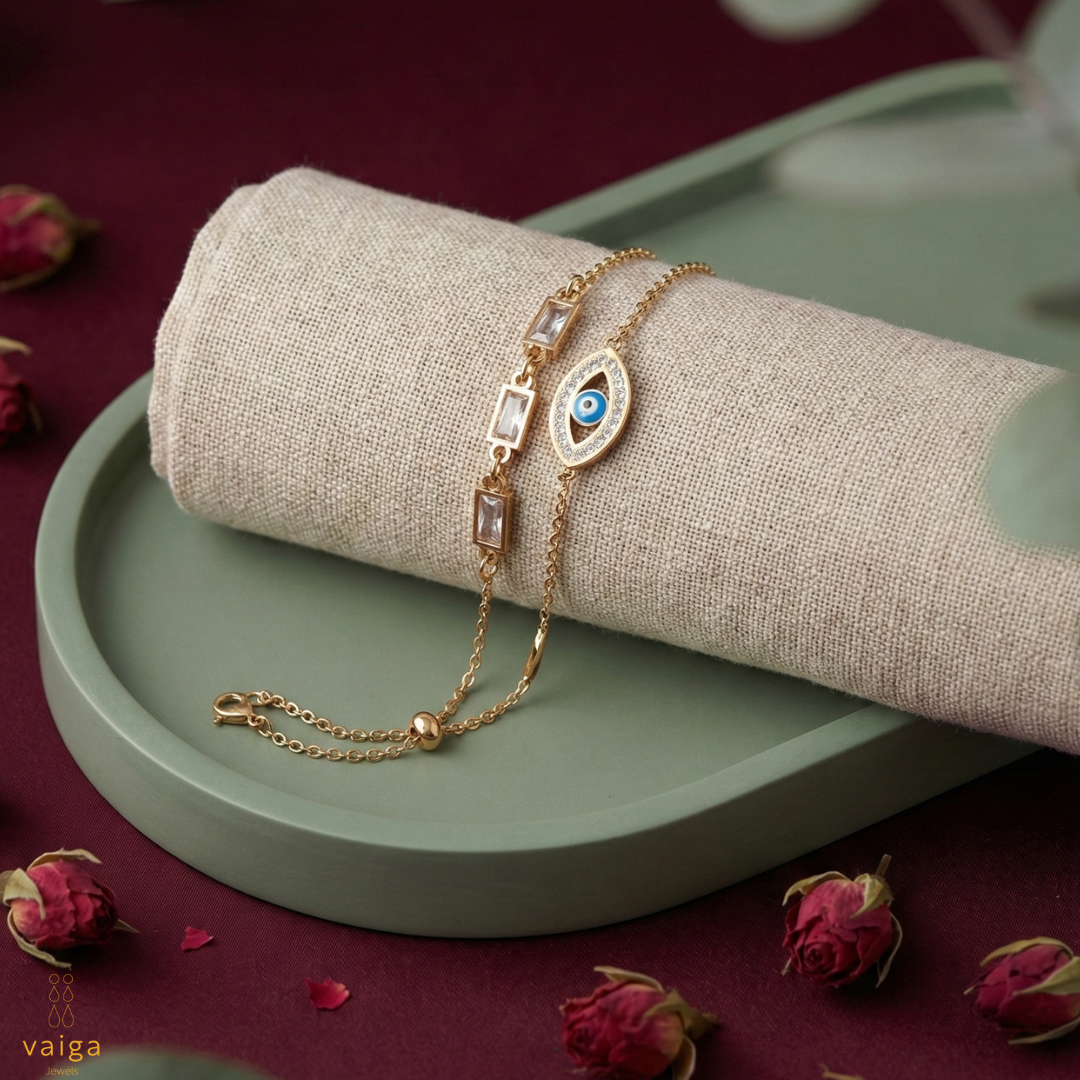 Double Chain Rose Gold Evil Eye Protection Bracelet