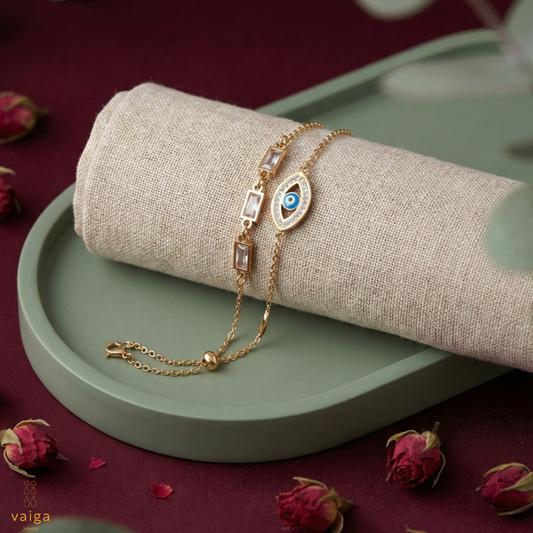 Double Chain Rose Gold Evil Eye Protection Bracelet
