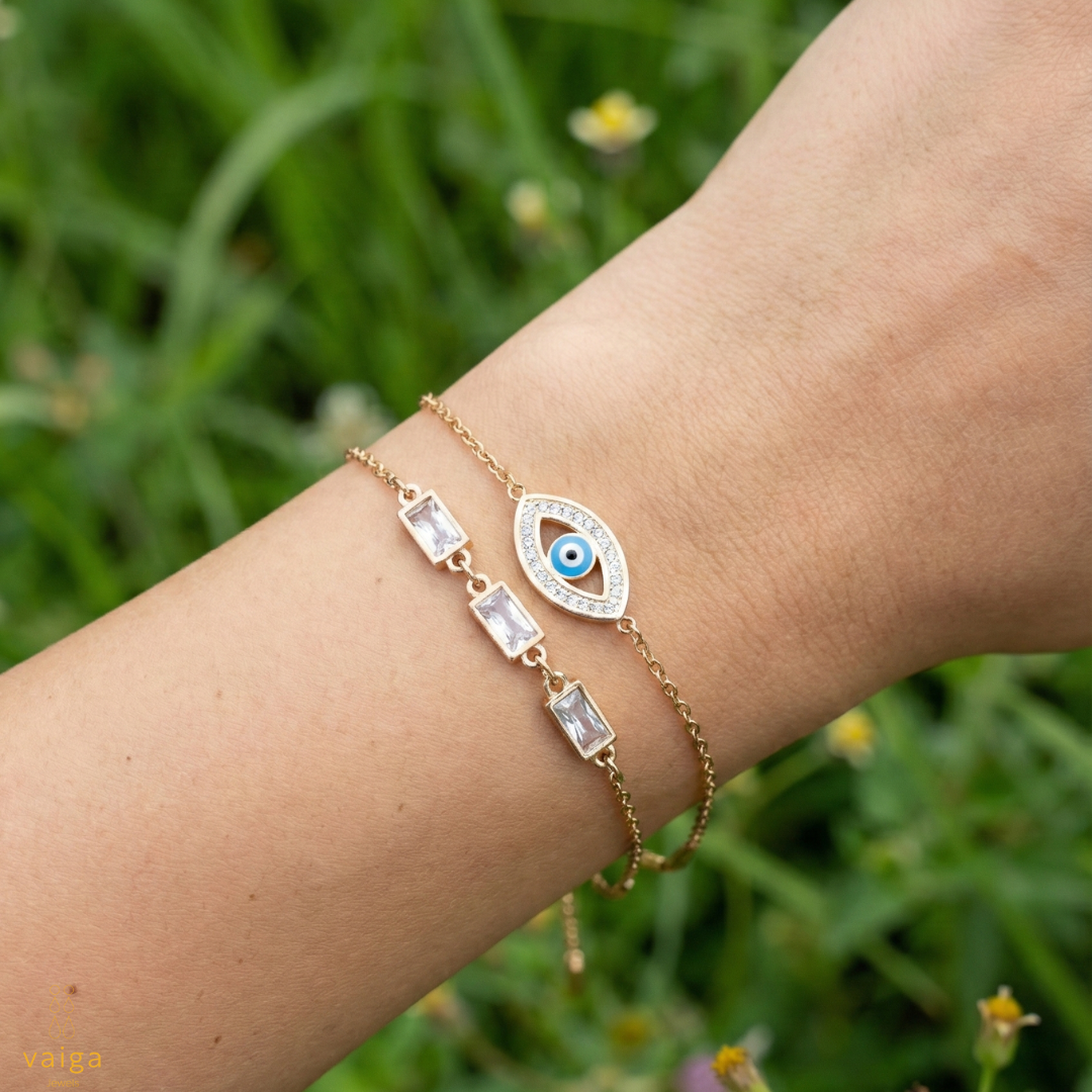 Double Chain Rose Gold Evil Eye Protection Bracelet